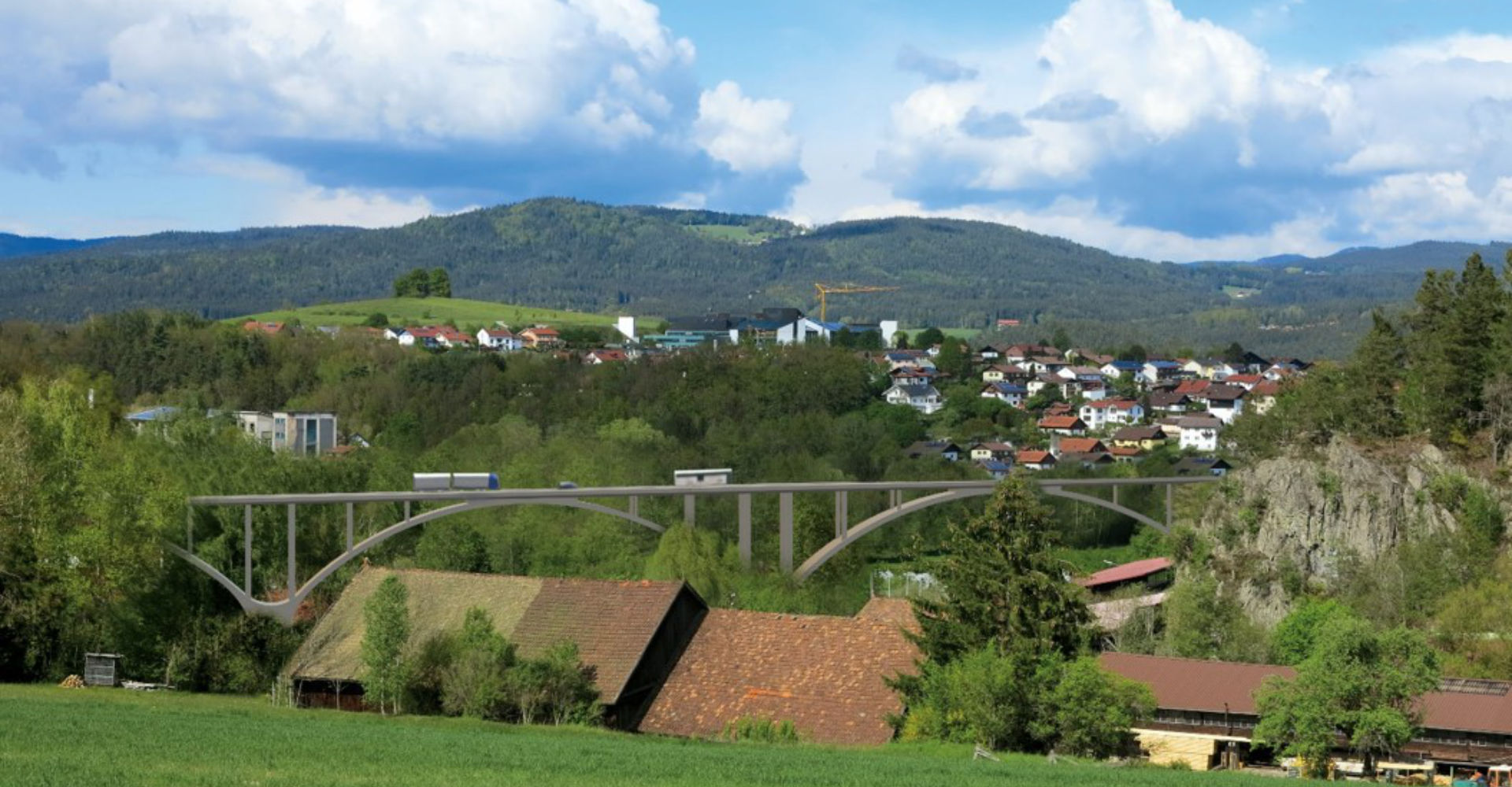 Variante 1: Eine Bogenbrücke käme mit ihrem Aussehen dem bestehenden Bauwerk näher. Diese Bauform wird vom Staatlichen Bauamt favorisiert. − Grafiken: Staatliches Bauamt Passau Variante 1: Eine Bogenbrücke käme mit ihrem Aussehen dem bestehenden Bauwerk näher. Diese Bauform wird vom Staatlichen Bauamt favorisiert. − Grafiken: Staatliches Bauamt Passau